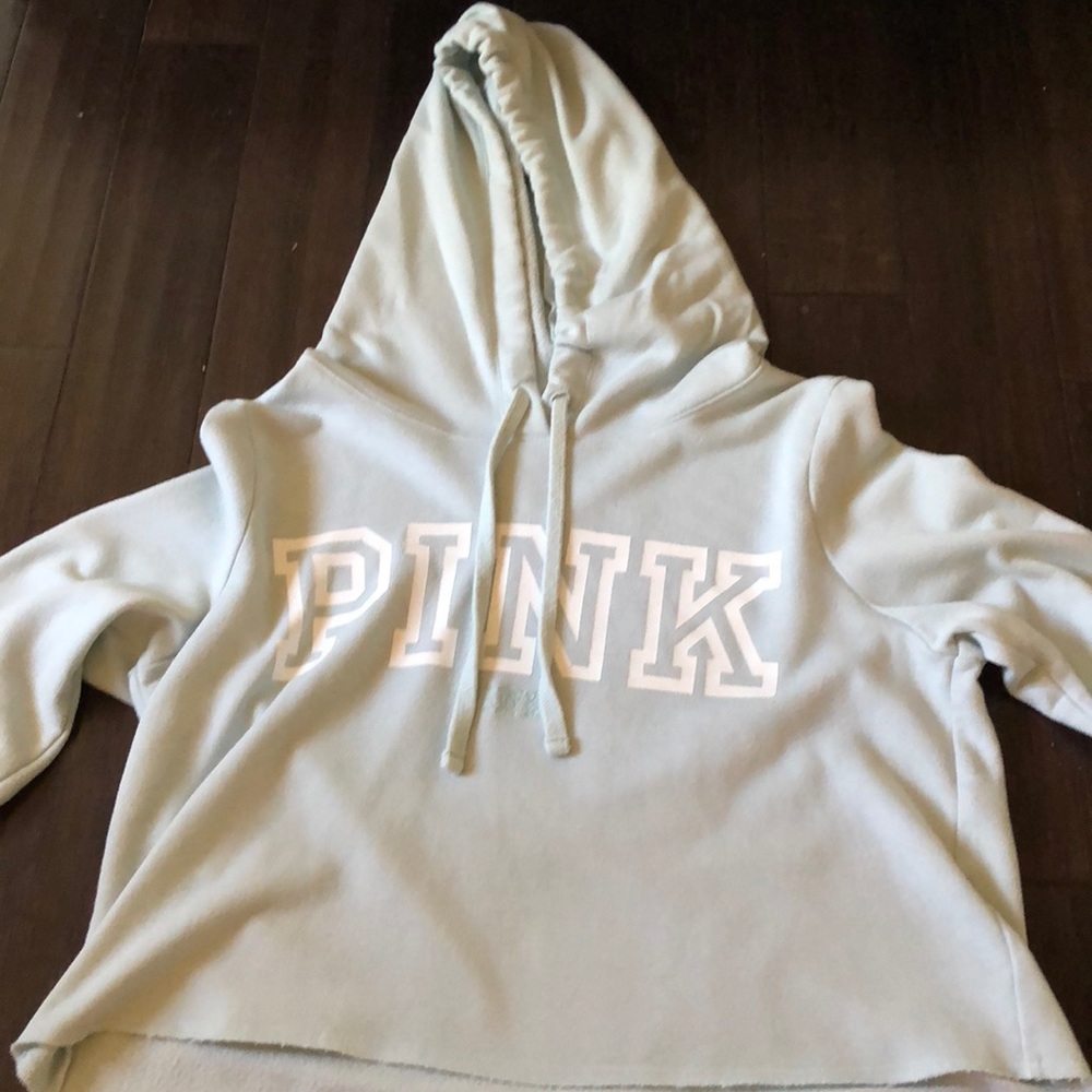 A mint green pink dropped hoodie